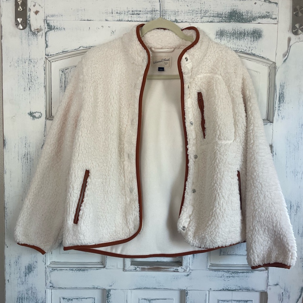 Universal Thread Cream Sherpa Jacket with Brown Trim